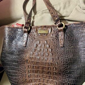 Brahmin Dark Brown Crocodile Pattern Tote